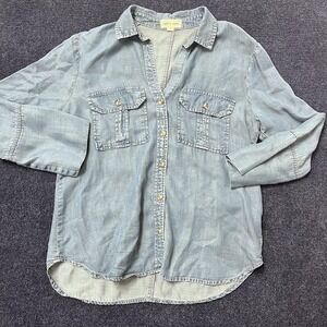 Cloth & Stone Shirt Womens Medium Light Blue Chambray Popover Henley CT68450